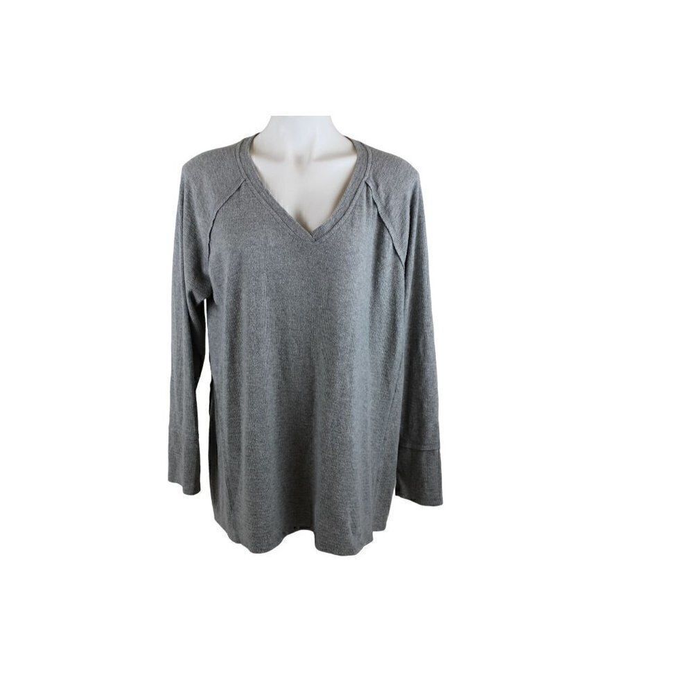 𝅺WILDFOX XL V-Neck Grey Long Sleeve Tunic Shirt Top Thermal